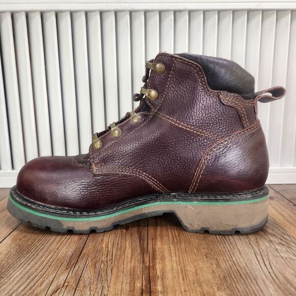 John Deere 50964 Soft Toe Leather Work Boots Men Sz 8M Brown Lace Up Made in USA